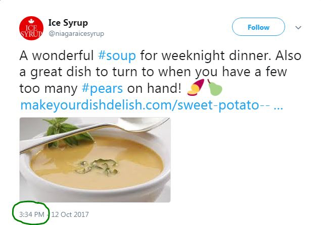 Example of a social media post showcasing a bowl of soup